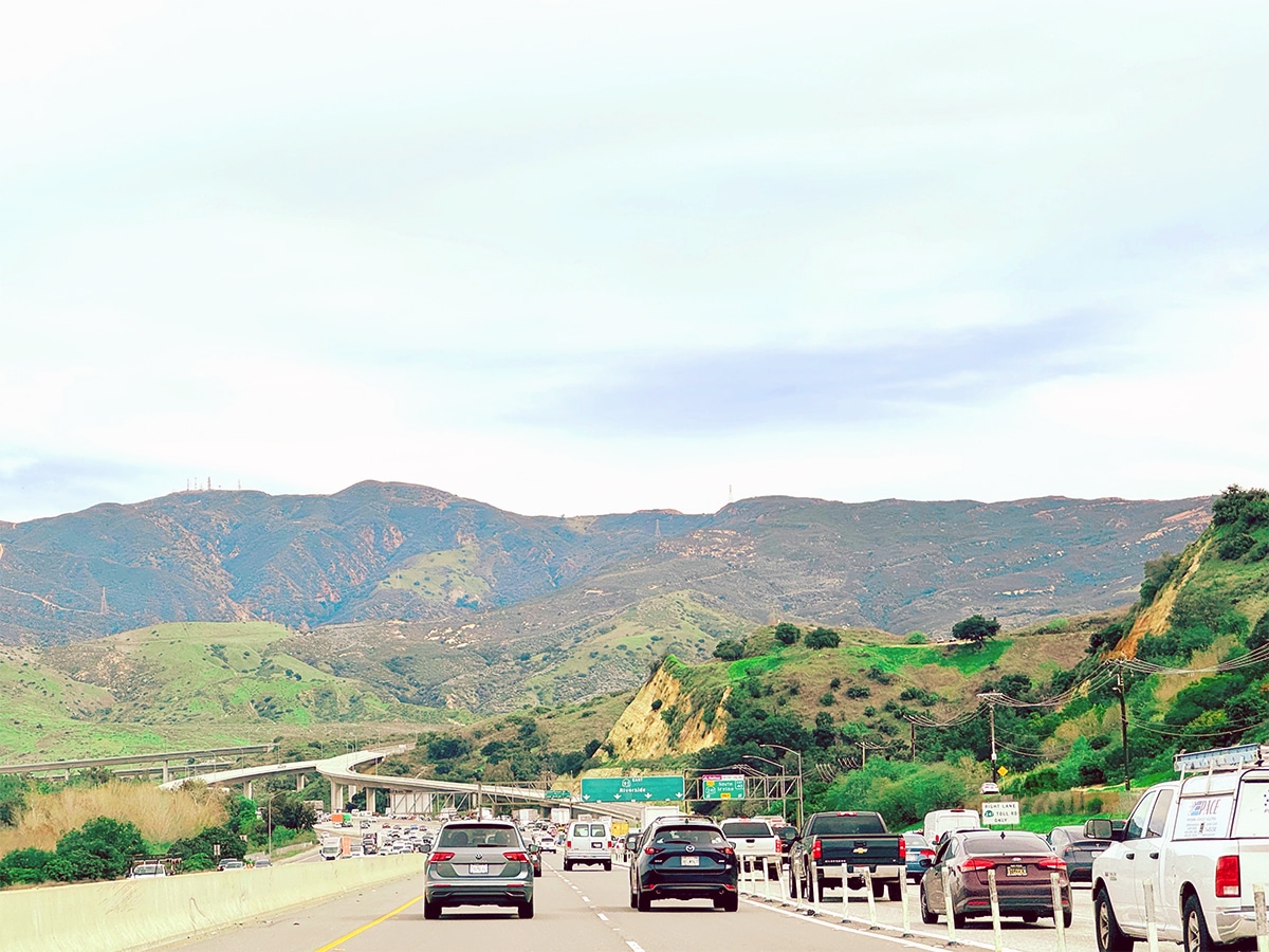 Traffic on the drive to Palm Desert, California.