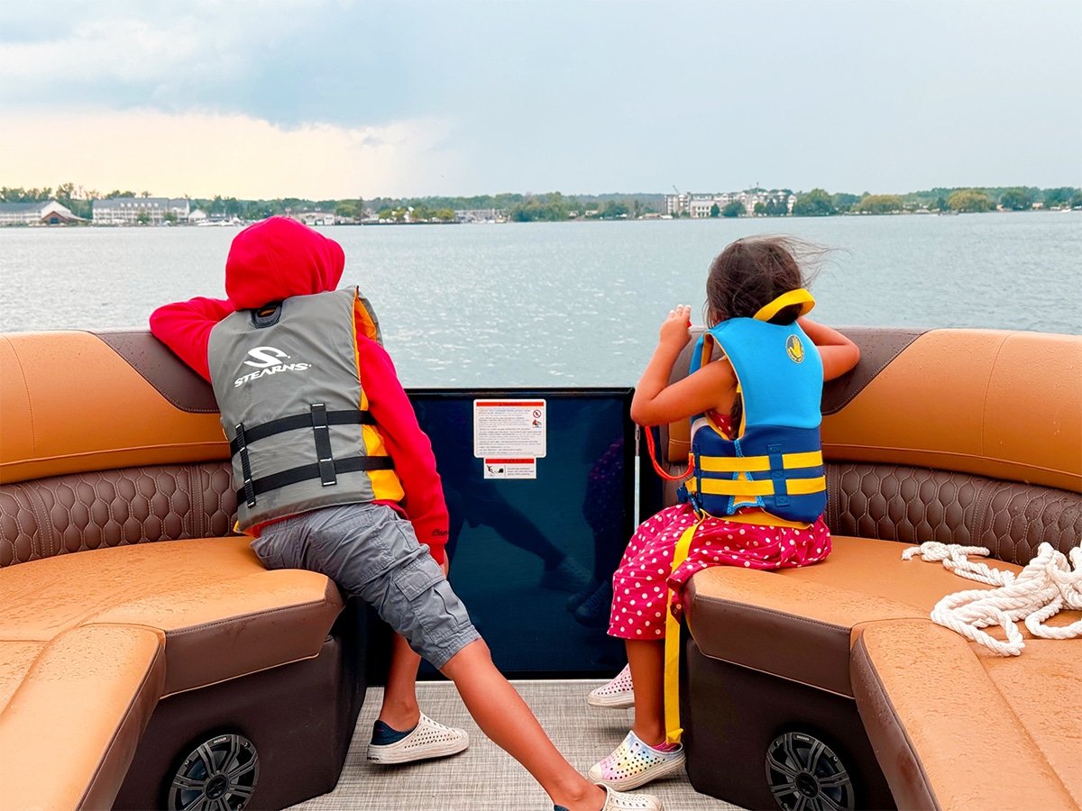 Kids on a sunset cruise.