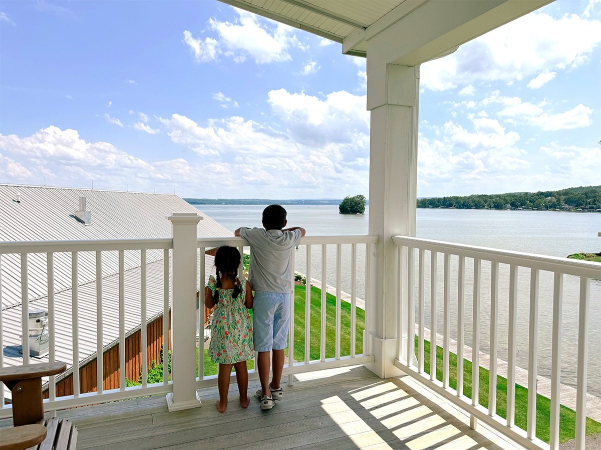 The kids take in the view at the Lake House on Canandaigua.