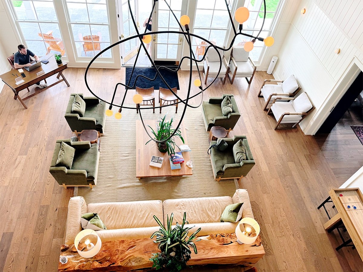 Aerial view of the Lake House lobby.